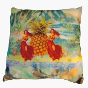 Hawaiian Pillow Hula Girls Beaded Pineapple Decorative Cushion Tropical Print